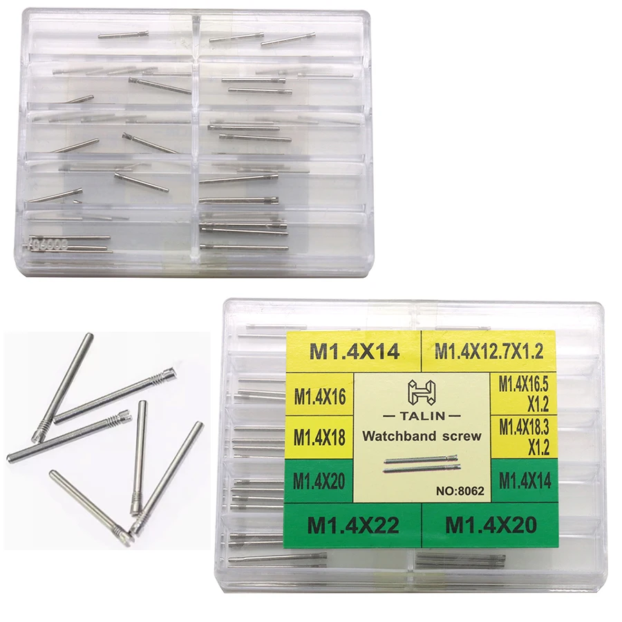 Peças de relógio, parafusos de cabeça plana de pulseira de relógio de aço inoxidável balão azul, parafusos métricos em caixa