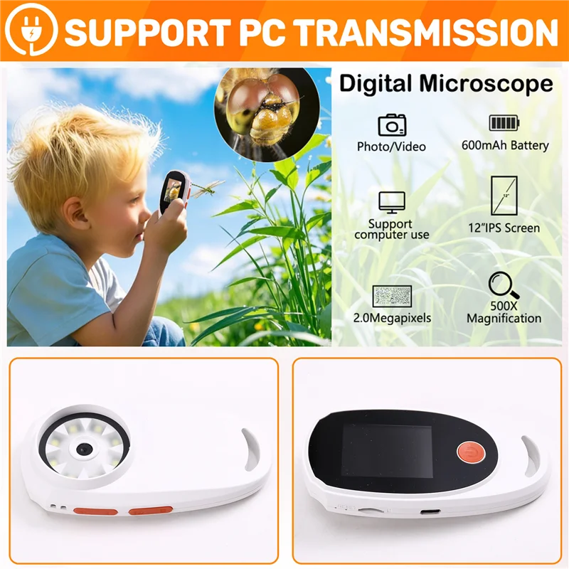 A92Z Video Microscope With Magnifying Glass 8LED 2.0 Inch IPS Color Screen For Electronics Coins Jewelry Repair