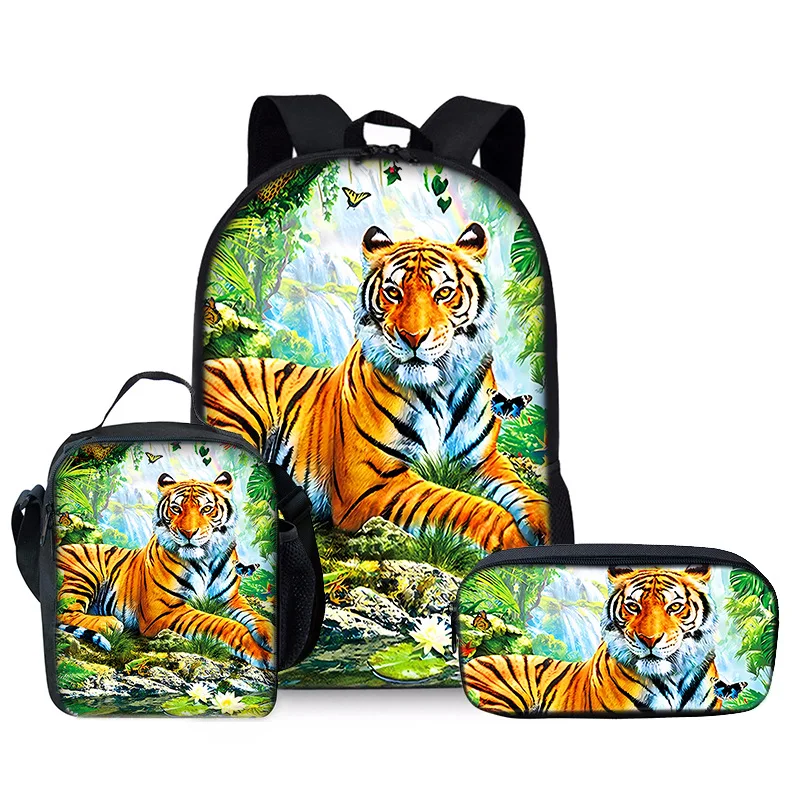 الكرتون شعبية الجدة النمر 3D طباعة 3pcs/Set طالب الحقائب المدرسية كمبيوتر محمول Daypack حقيبة الظهر Crossbody الغداء حقيبة مقلمة #1
