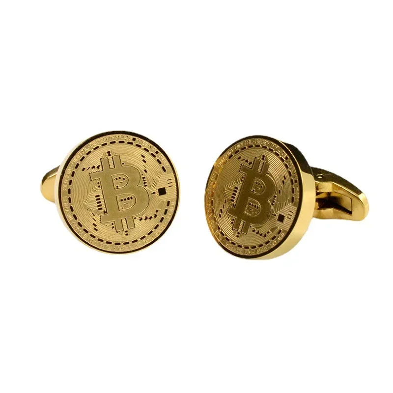 New Bitcoin Cufflinks Stainless Steel Jewelry Retro Fashion Men\'s French Shirts Cuff Buttons Business Banquet Accessories Gifts