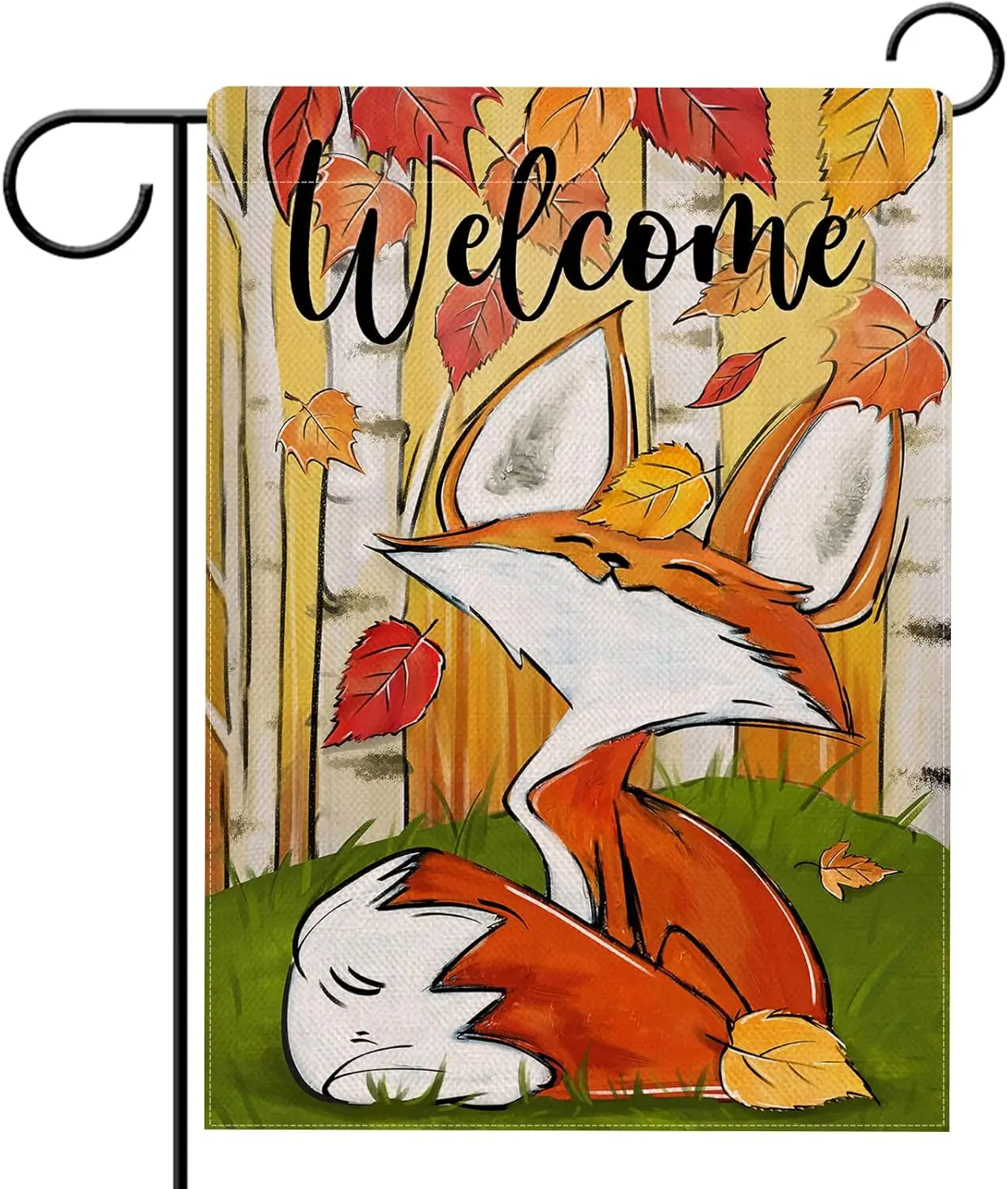 Welcome Fall Fox Garden Flag Double Sided, Autumn Leaves Woodland Animal Farmhouse Decorative Yard Outdoor Home Small Decor, Tha