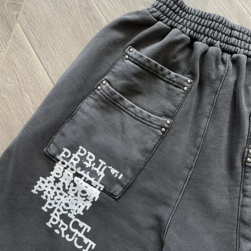 Szorty męskie Project Capri Emergency, styl europejsko-amerykański, zdobione ćwiekami, z efektem hot drill, sprane, casualowe, sportowe, modne, w stylu high street, nowość.