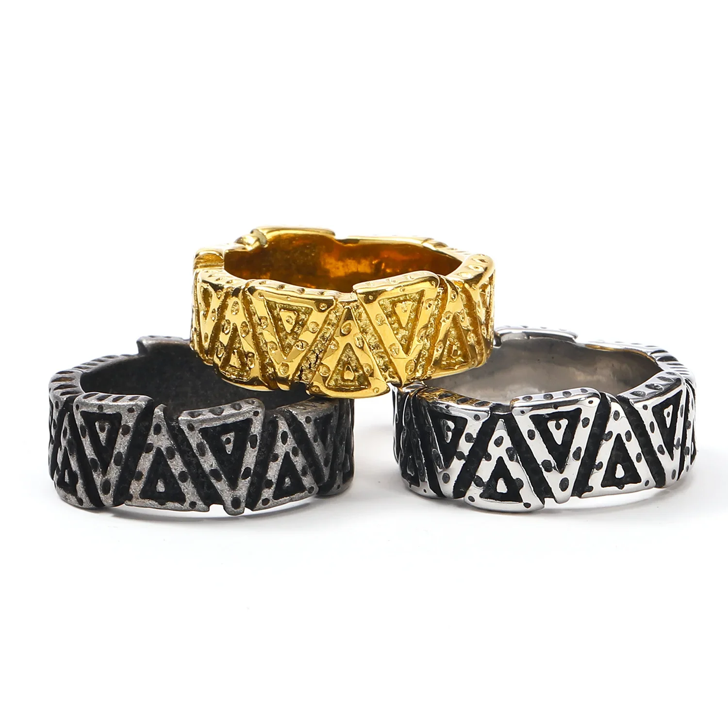 

CHUANGCHENG Nordic Viking Vintage Irregular Triangle Spliced Stainless Steel Ring Sizes 7-13