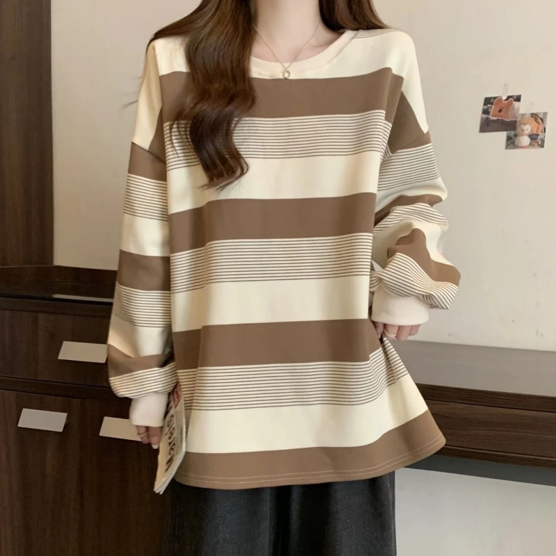 Vintage Striped Thin Hoodies Sweatshirts Spring Autumn Long Sleeve Loose Lazy Style Pullovers Top Casual Fashion Women Clothing