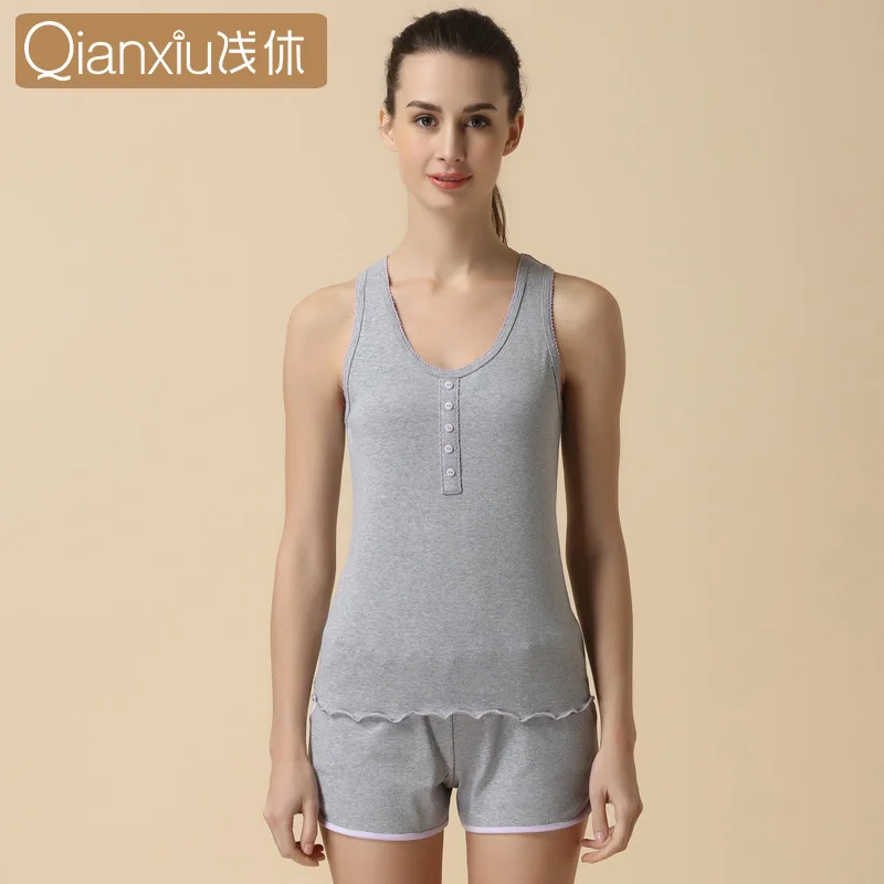 Summer Female Casual Gray Pajama Sets Ladies Comfortable Cotton Sleepwear Suit Women's Pijama Mujer Grande Ladies Home Clothes