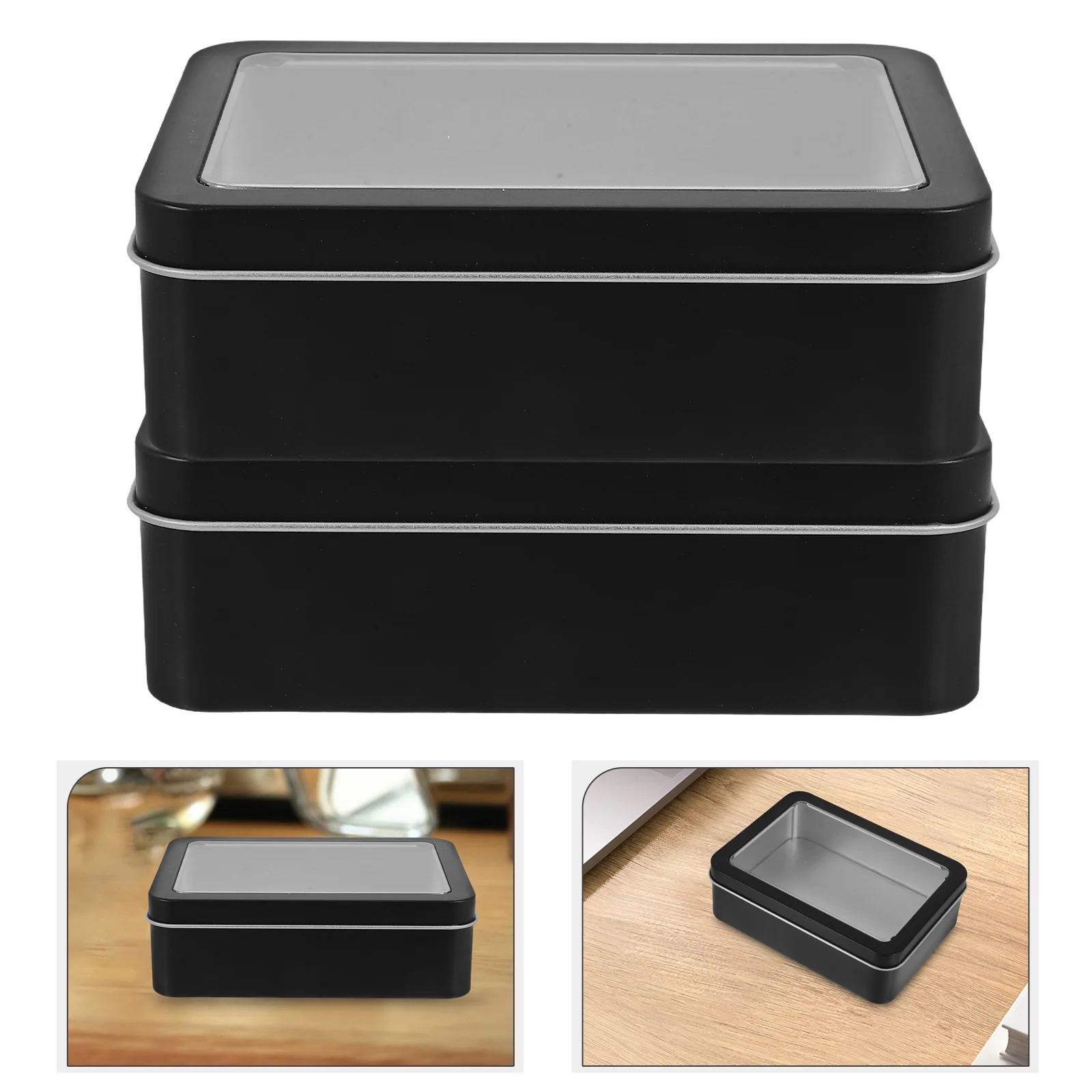 

4Pcs Iron Rectangular Tinplate Cookie Box Clear Lid Sturdy Storage Container for Candy Snacks Small Items