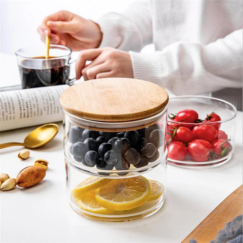 17pcs Household minimalist storage tank set with lid creative multi-layer combination storage tank with wooden spoon sticker