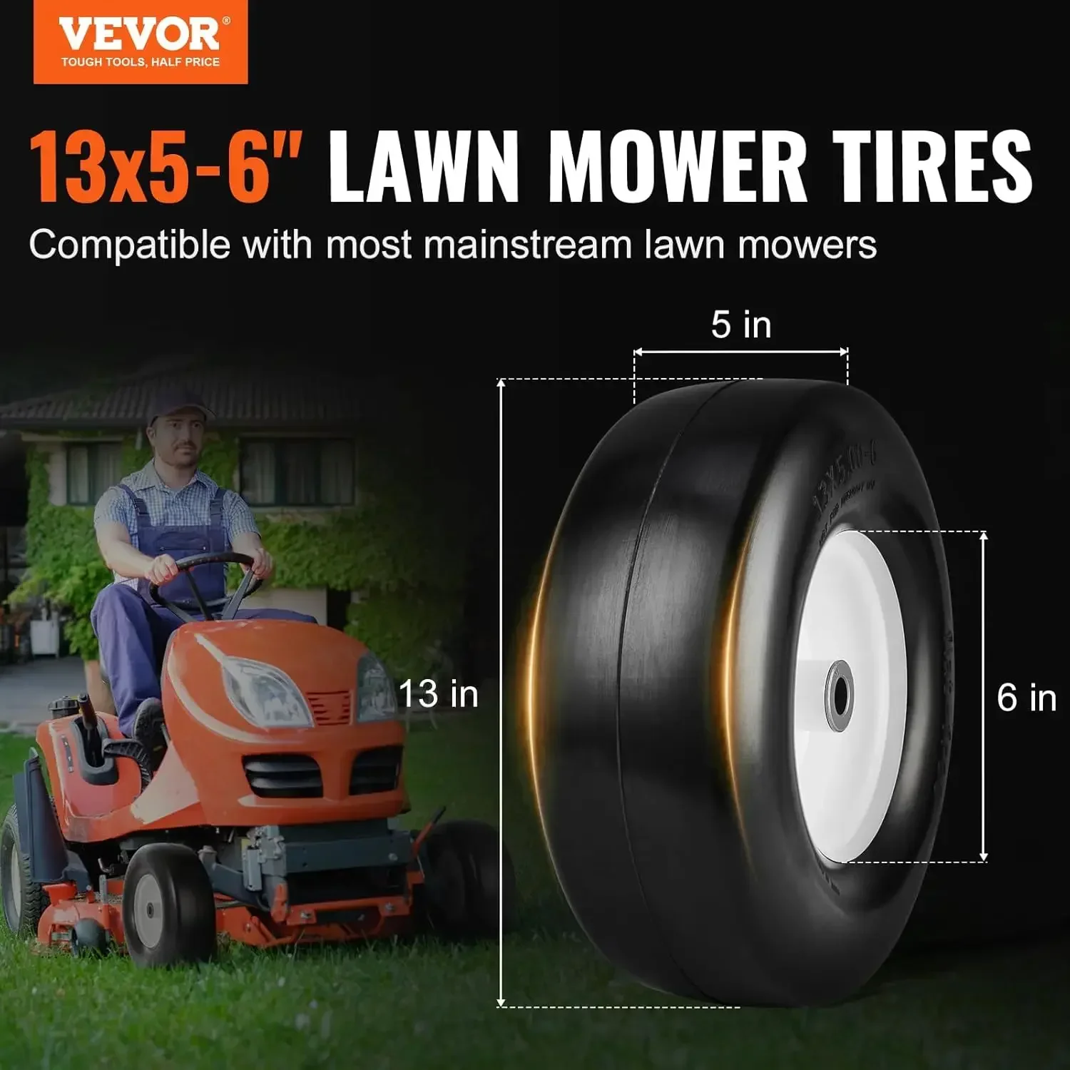 Lawn Mower Tires with Rim, 13x5-6