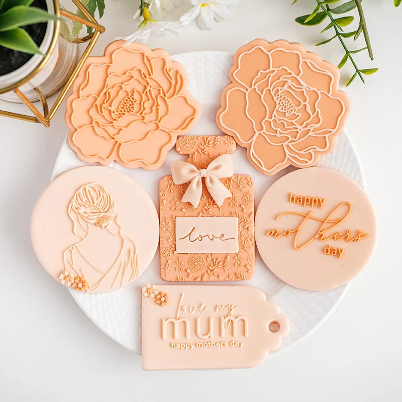 

1Pc New Acrylic Mother's Day Cookie Stamps Perfume Bottle Flower Shape Biscuit Pastry Fondant Mold Baking Tools DIY Gift Making