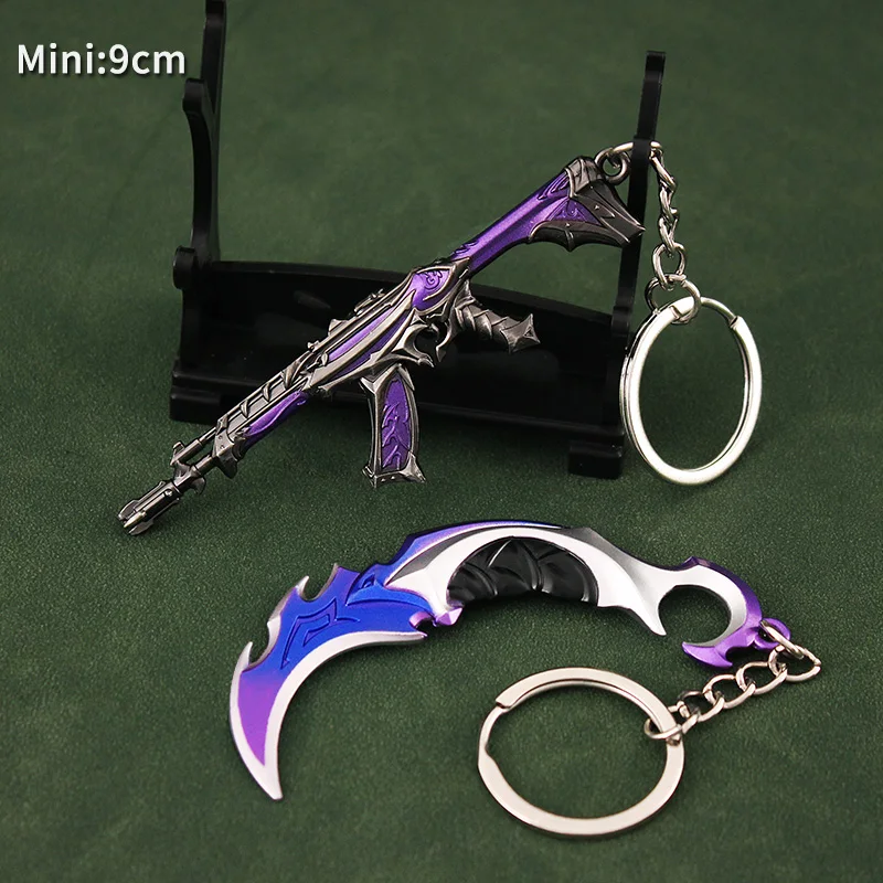 Valorant Kampioen Karambit Metalen Wapen Model Speelgoedmes Mini Ak M4 Legering Sleutelhanger Spel Perifere Samurai Zwaard Cadeau Voor Jongens