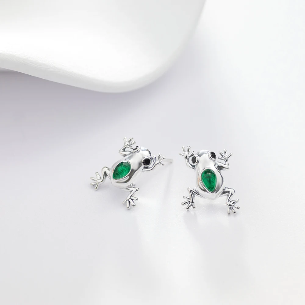 New 925 Sterling Silver Green Chalcedony Frog Earrings Hypoallergenic Earrings Cute Animal Jewelry Summer Gift For Women