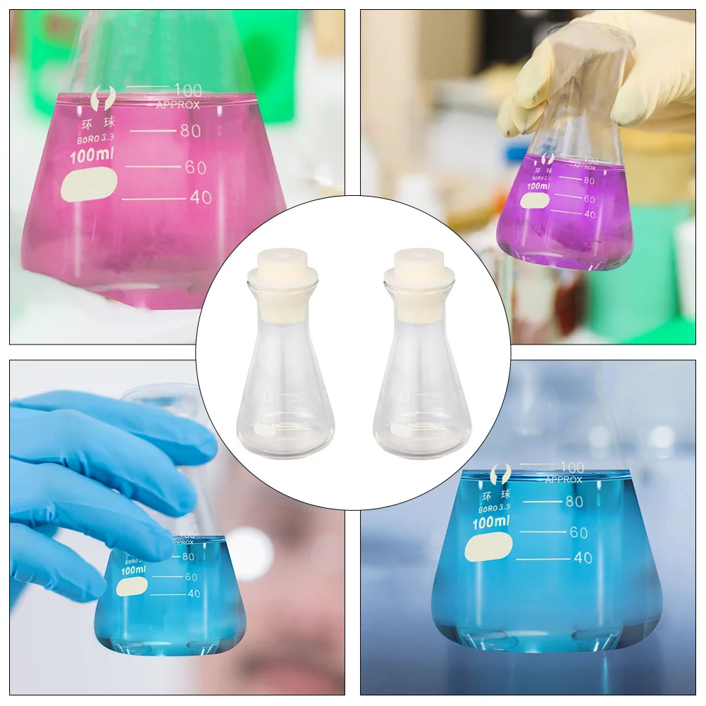 

2Pcs Glass Conical Flask 100ml High Borosilicate Durable Laboratory Supplies Student Experiment Chemical Accessory