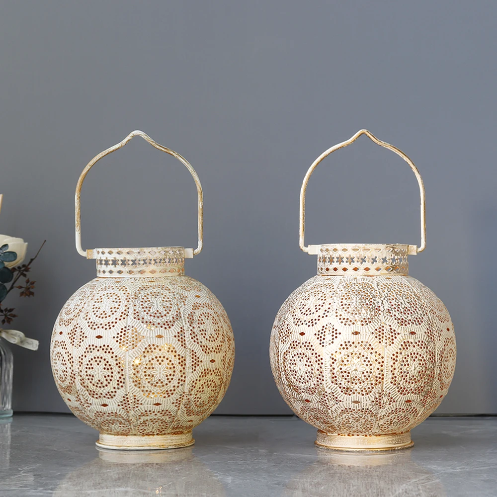 2PCs Metal Table Lamp Battery Powered Lamp Moroccan Decorative Lamps White Cordless Lamp Tabletop Indoor Outdoor Living Room