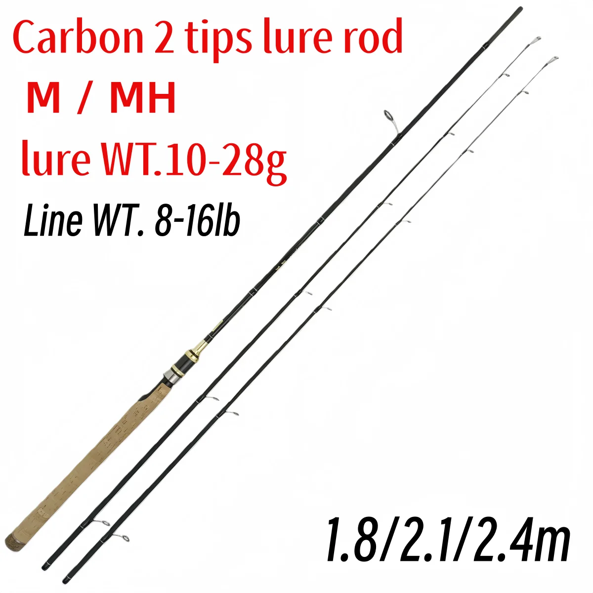 

LuHu 1.8/2.1/2.4m 8feet M/MH power 2 tips carbon bass fishing rod spinning fast action casting strong saltwater perche fish pole