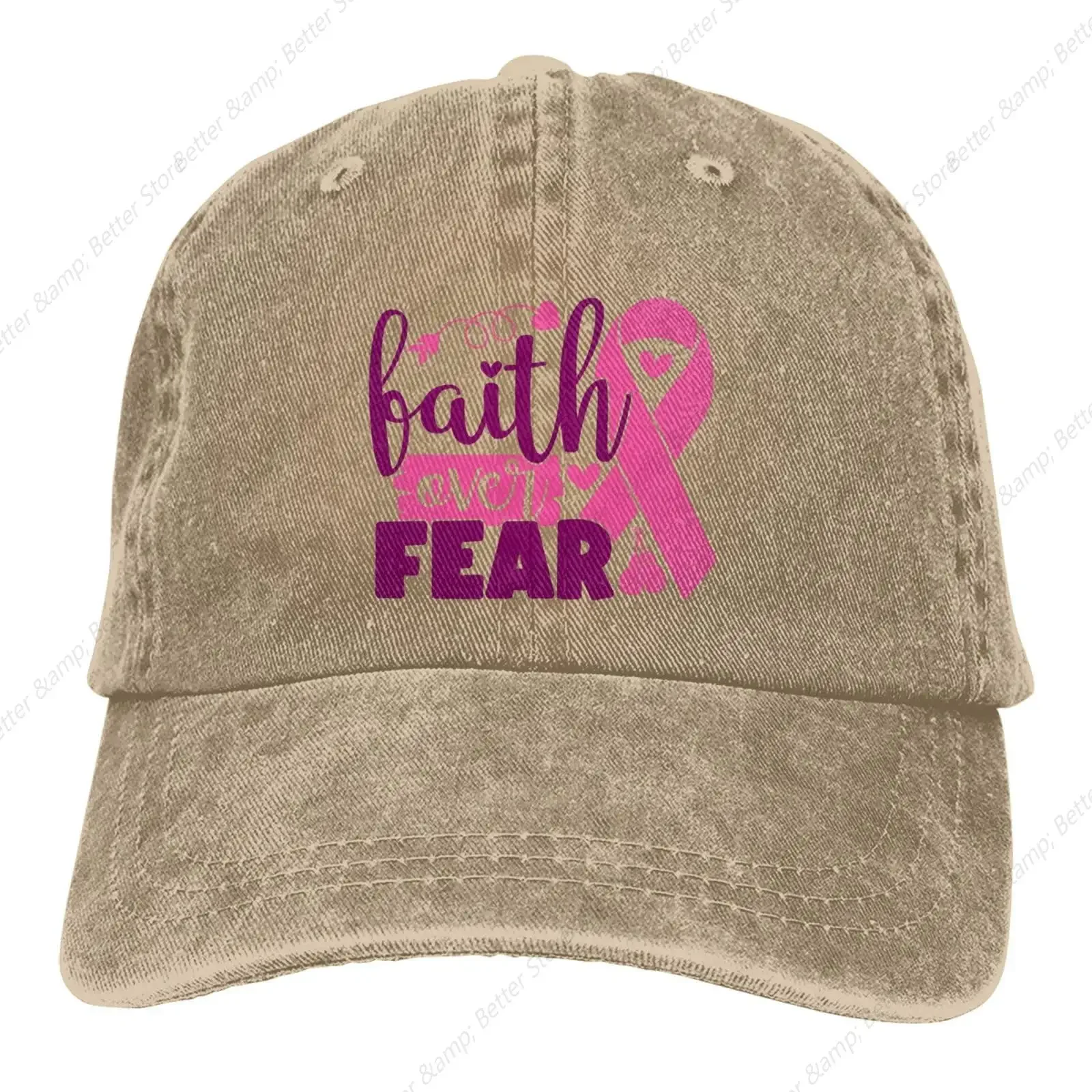 

Бейсбольная кепка с раком молочной железы Faith Over Fear, шляпа для гольфа, регулируемая оригинальная классическая низкопрофильная хлопковая кепка для мужчин и женщин