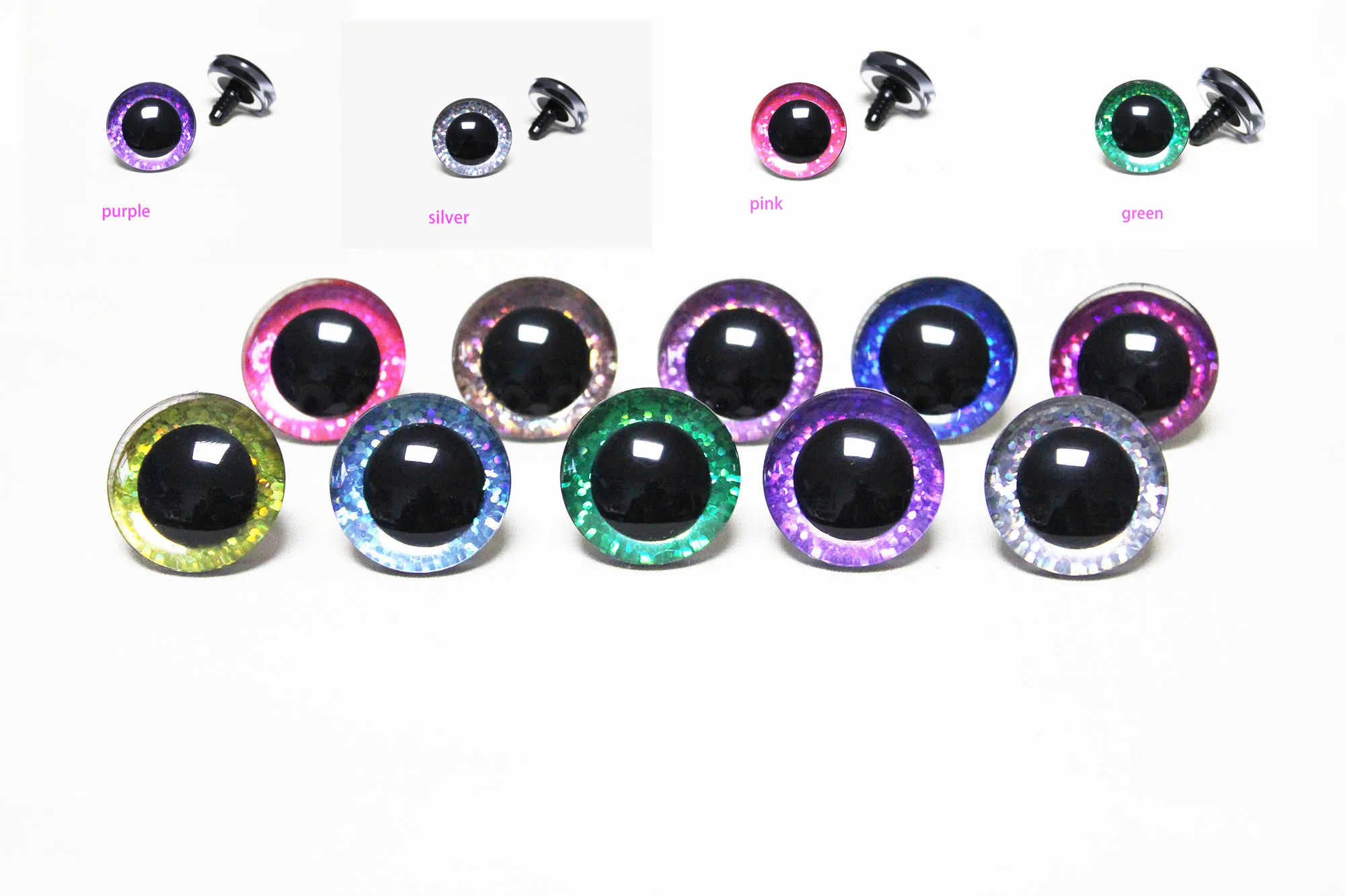 

20pcs/lot 9mm to 35mm glitter toy safety eyes 3D craft eyes doll pupil eyes with washer--color option-B11--20pcs