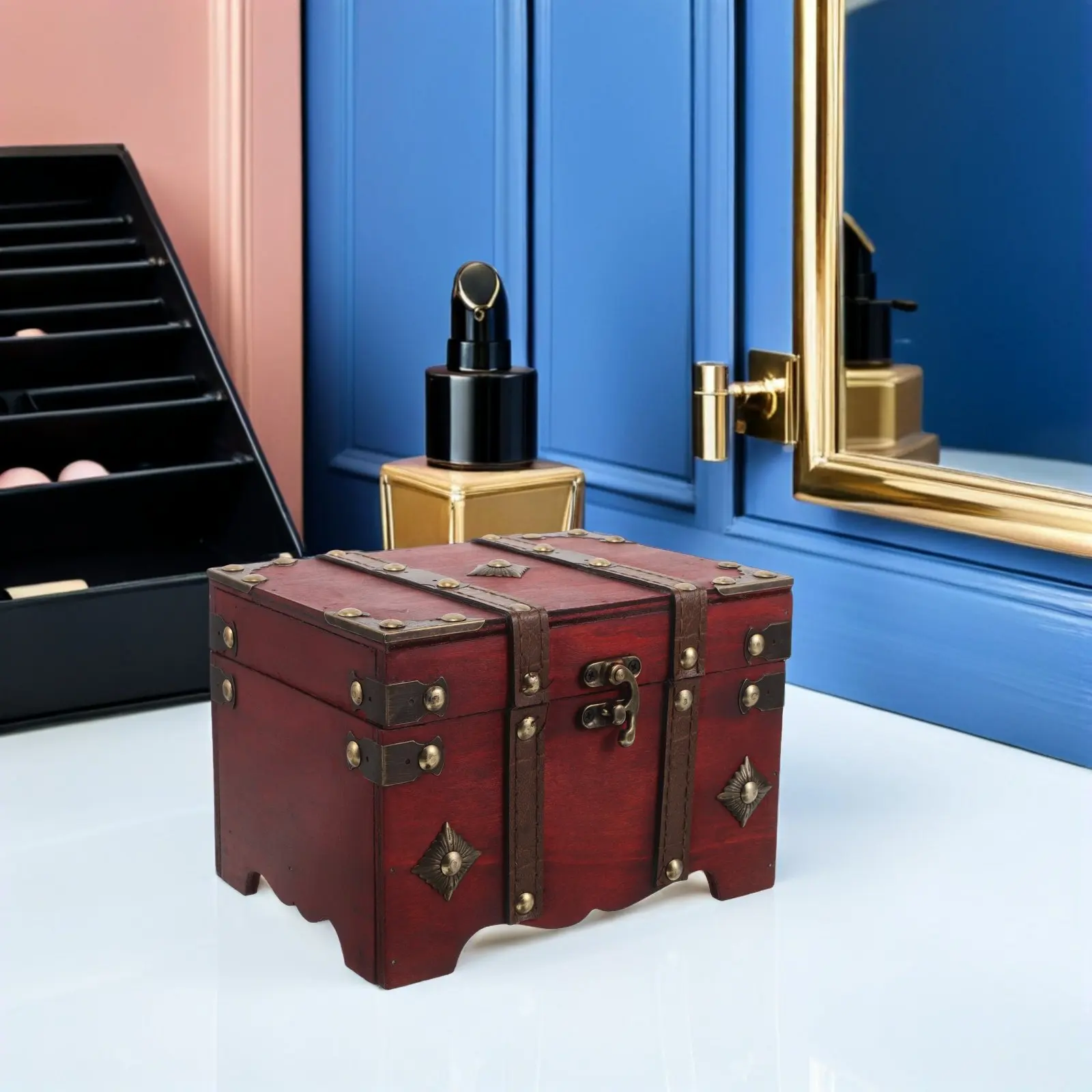 

Wood Jewelry Storage Box Hinged Lid Decorative Treasure Chest Organizer Jewelry Keepsake Craft Rustic Memory Case