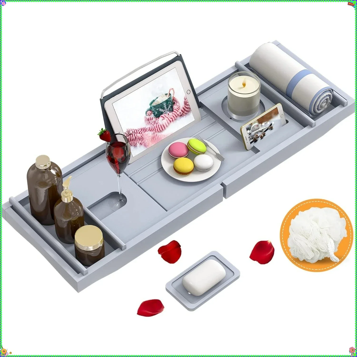 

Поднос Caddy Расширяемый бамбуковый поднос для ванны с подставкой для книг и мыльницей Роскошные аксессуары для ванны для расслабляющего спа-центру (серый)