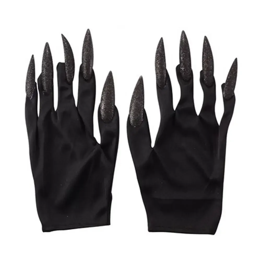 Gothic Long Nails Cosplay Gloves, Funny Festival Witch Costume, Scary Props, Black Mittens, Cool, Halloween