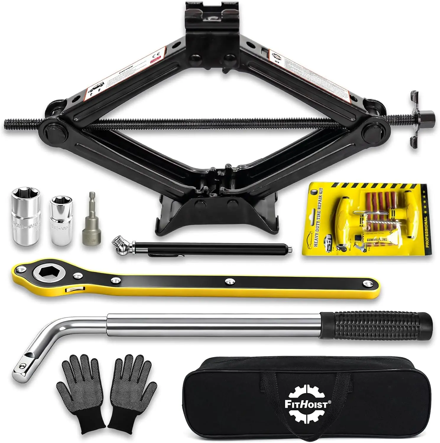 

Комплект 2-тонных автомобильных домкратов с ножничным домкратом, инструментами для экстренных шин для седана, внедорожников, MPV и большинства автомобилей