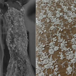 New Hot Wedding Dress Embrodery Bead  Floral Flower Unique Wedding Dress French Chantilly Lace Fabric 1 Yard