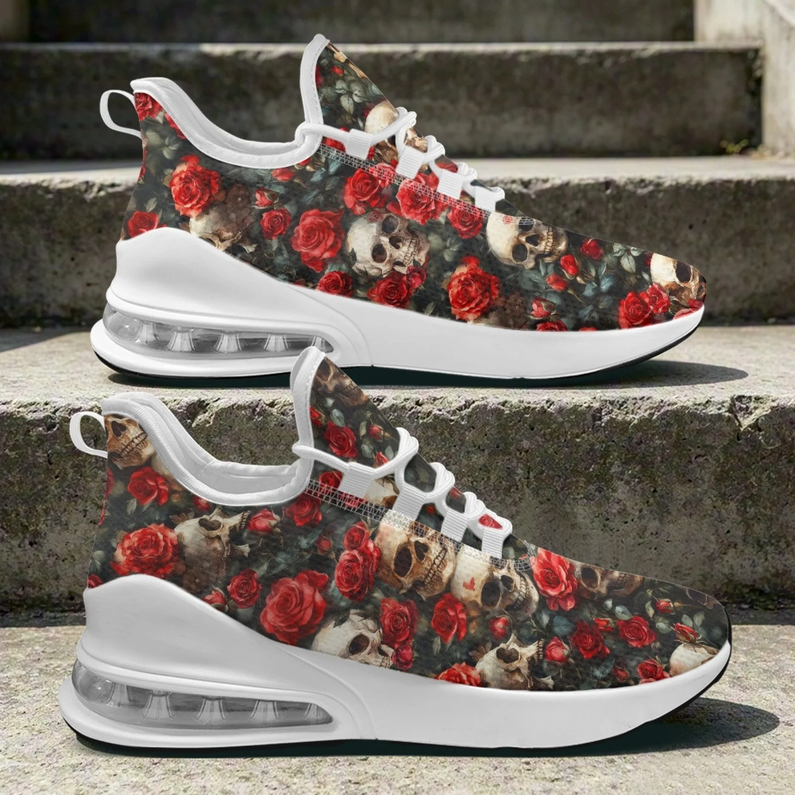 PENSTROLL Skull Red Roses Lightweight Sports Shoes for Women Training Mesh & EVA Hiking Shoes Women's Running Shoes
