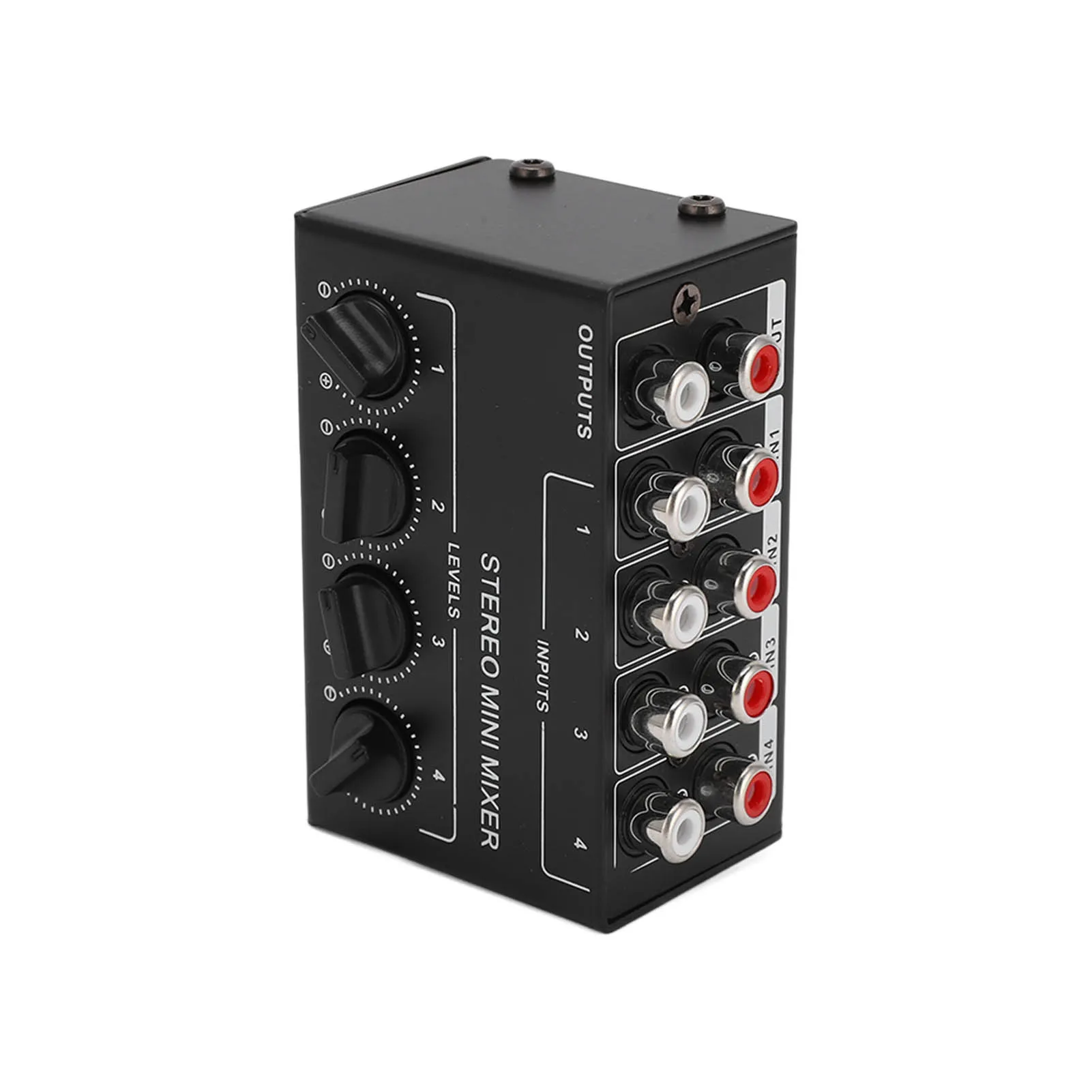 4 Channel Passive Stereo Mixer Audio Mixing Equipment With 100k Ohm Potentiometers Iron Body For Home Desktop DJ Use