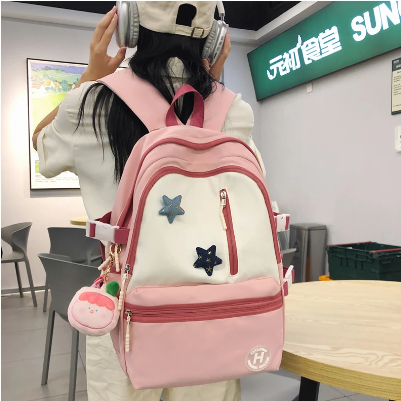 Japanese Style Trendy Design Contrasting Color Women\'s Backpack 2024 New High-quality Middle and High School Student Backpack