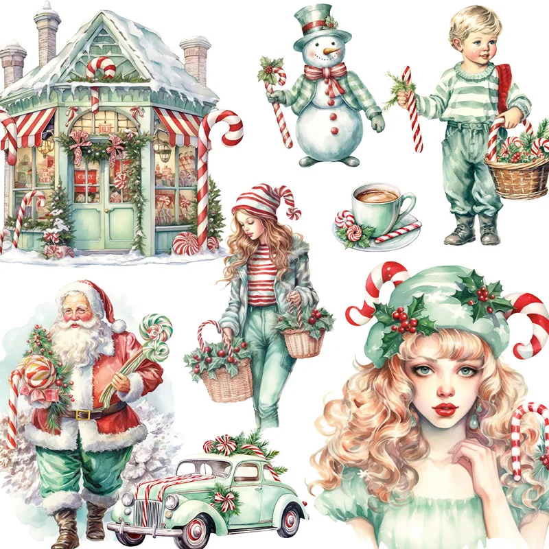 12Pcs/Pack Fresh Mint Green Christmas Sticker DIY Craft Scrapbooking Album Junk Journal Decorative Stickers