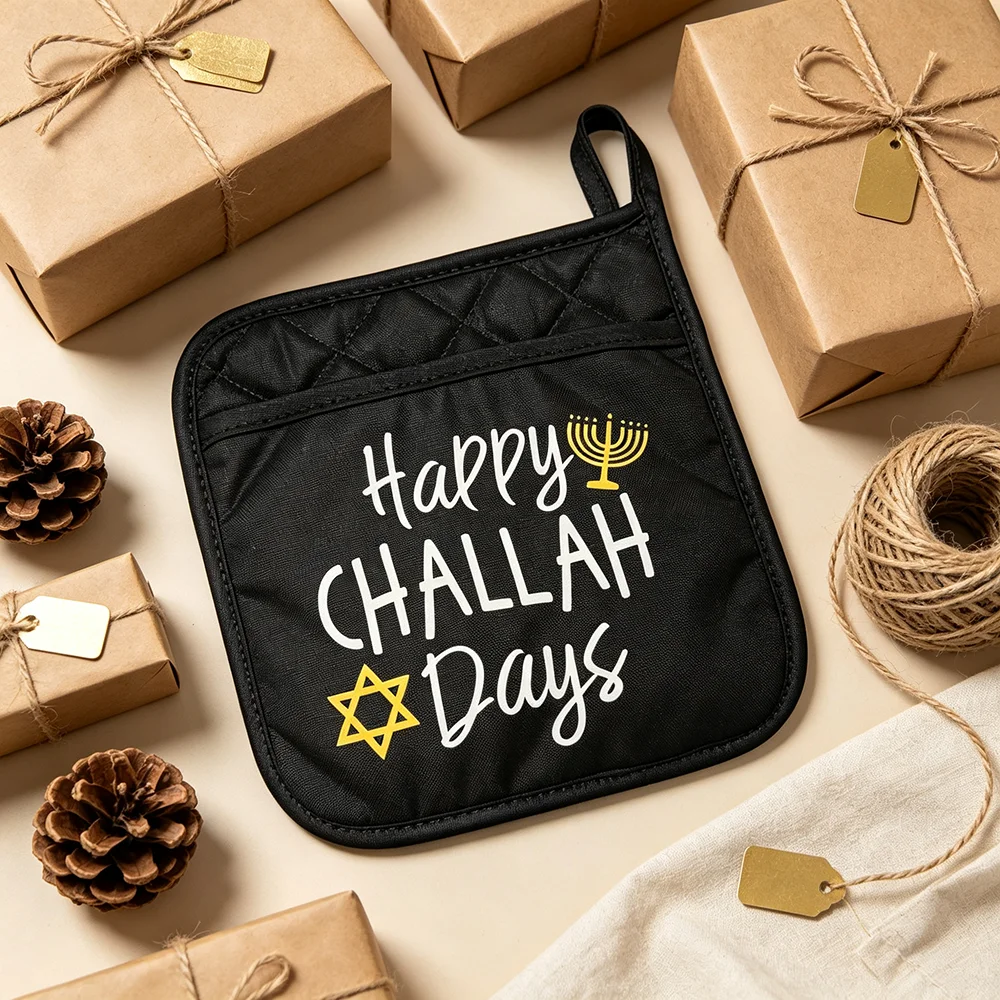 Happy Challah Days Hanukkah Potholder Hostess Gift for Jewish Festival Kitchen Supplies Table Decoration Chnakkah Accessories