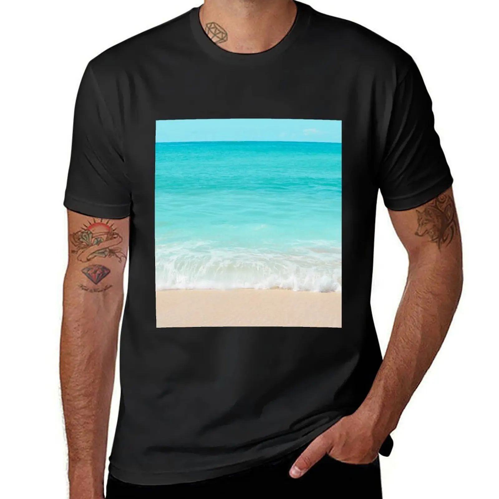 Bright Blue Calm Ocean Shore T-Shirt plus size tops kawaii clothes t shirts for men pack