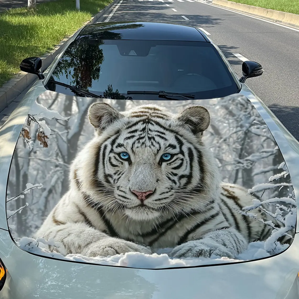 

Blue Eyed White Tiger Car Hood Sticker-self-adhesive, Waterproof And Scratch Resistant PVC Sticker, Suitable For Most Vehicles,