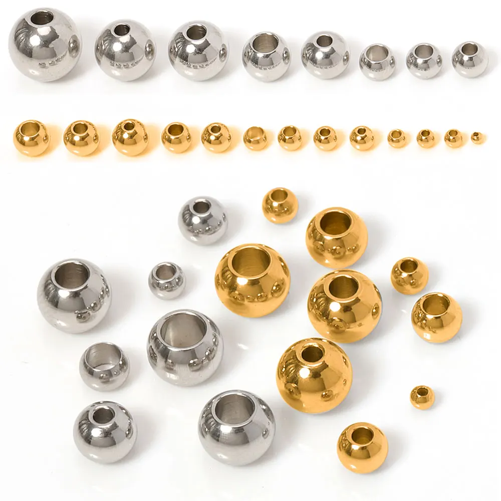 100pcs 2/3/4/5/6/8/10mm Stainless Steel Gold Color Spacer Beads Charm Loose Beads DIY Bracelets Beads for Jewelry Making