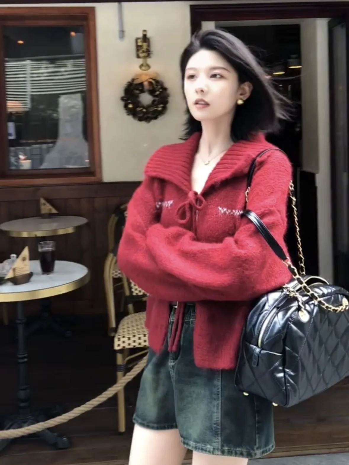 Koreanische Sle Cisas Aosphere Pullover Mantel frauen Herbst Winter Rot Bogen Knoten Design Gestrickte Top Lose Fit Strickjacke