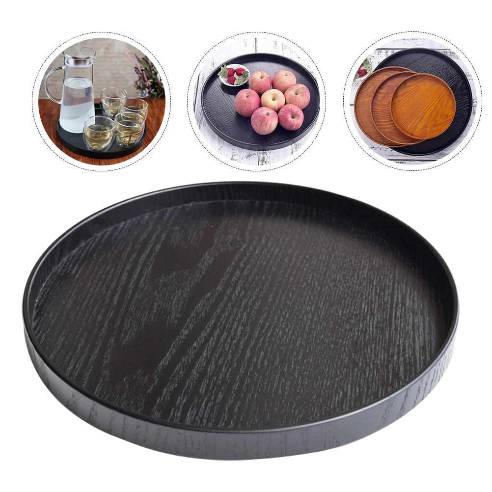 

1pc Black Round Wooden Tray Premium Fruit Dessert Display Stand For Party Wedding Home Kitchen Storage Service Plate