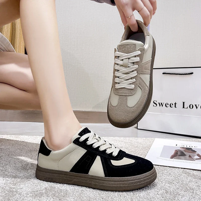 Shoes Woman 2024 Trend Cow Suede Leather Women Sneakers Mixed Color Flat Sneakers Ladies Casual Shoes Fashion Plus Size 40