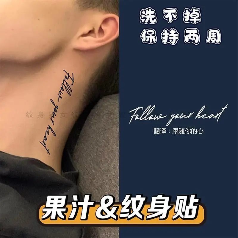 Tatuaje temporal con letras "Follow Your Heart" para mujer y hombre, tatuaje Herbal Punk para cuello, tatuaje falso duradero, tatuaje impermeable para pareja