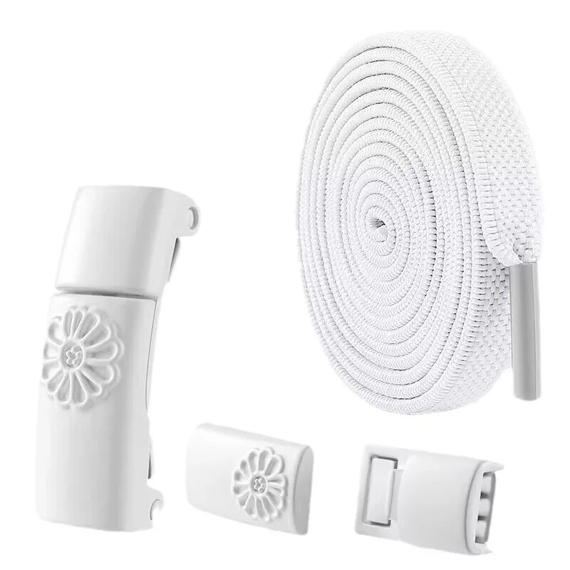 Lazy Free Buckle Shoelaces, White Elastic Rope, Flat Sports Men's and Women's Children's Free Tie Fixing Artifact