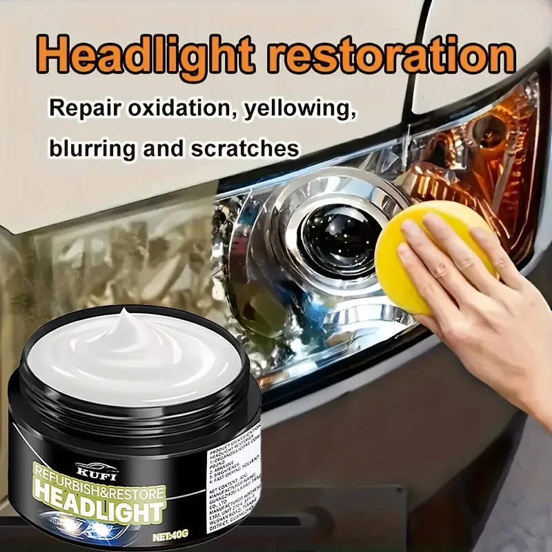 Car headlight restorer, removes yellow, scratches & haze, restores lamp brightness