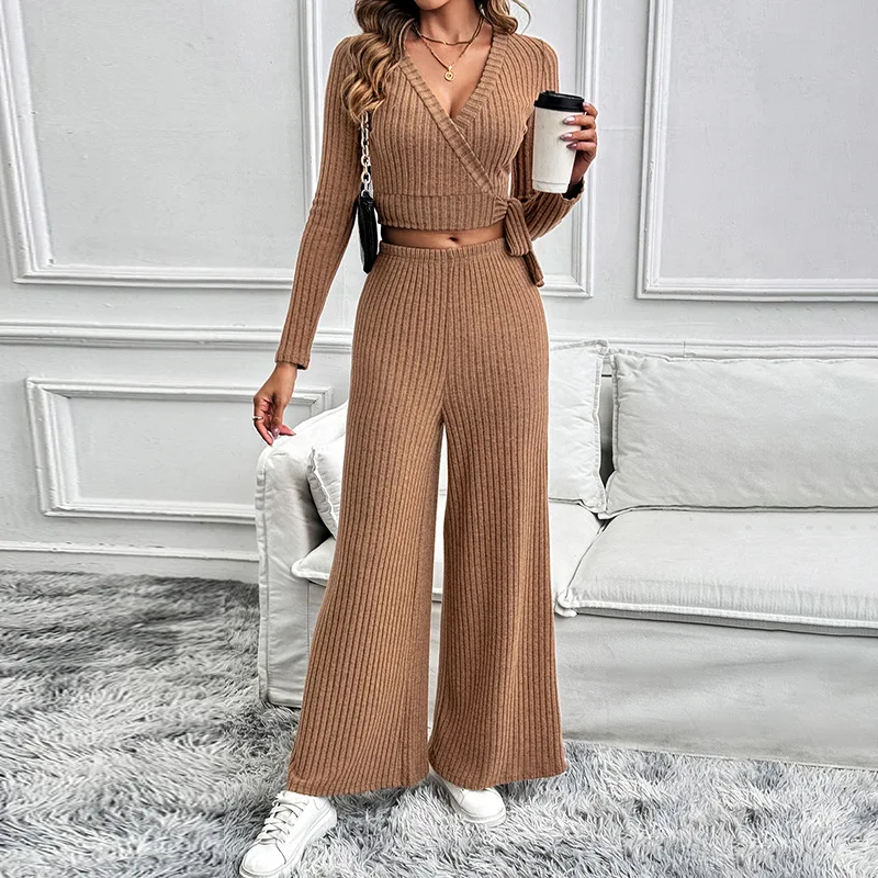 

2024 new autumn fashion women's long sleeve set solid color women's two-piece set