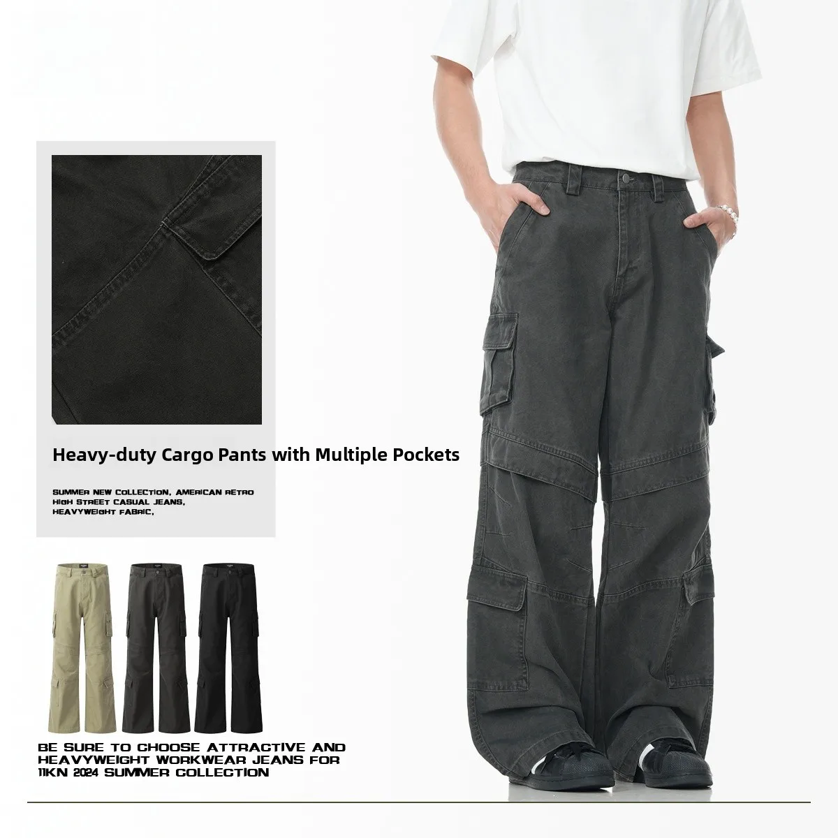 

Ретро-американские рабочие брюки прямого кроя для мужчин и женщин, облегающие, с множеством карманов, повседневные, широкие, длинные, модные