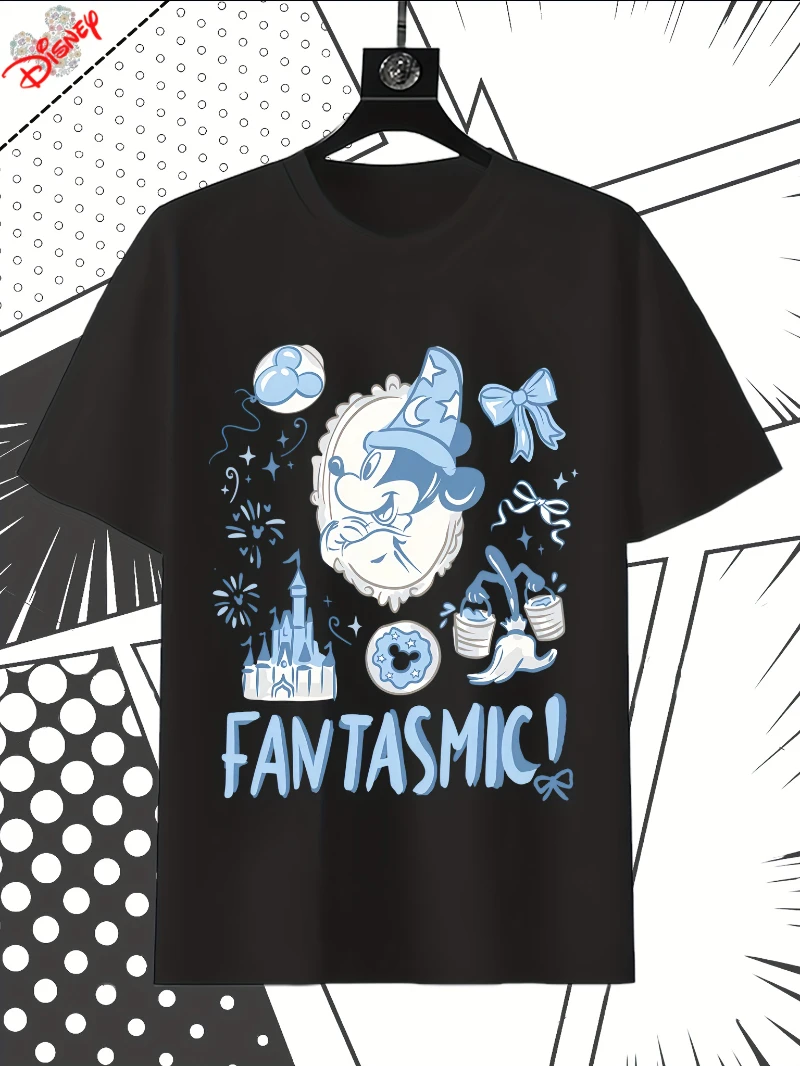 

Мужская футболка Disney из 100% хлопка с рисунком фейерверка «Микки Маус и Замок Золушки», повседневная удобная футболка с короткими рукавами