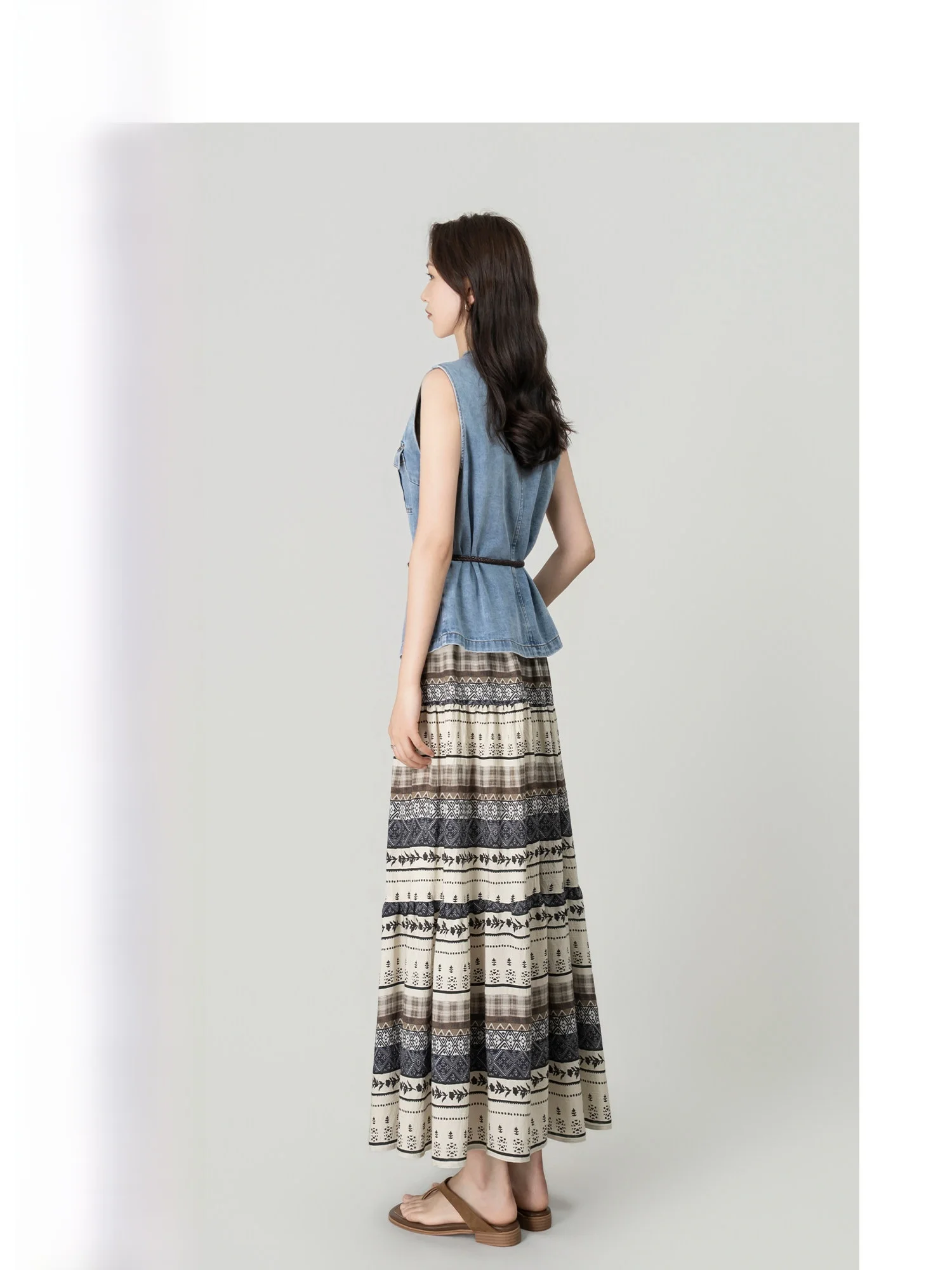 

New Wave Egg Absolutely Beautiful Set Casual Denim Vest A-Line Skirt Two-Piece Set Spring Fashion Women's Ensemble