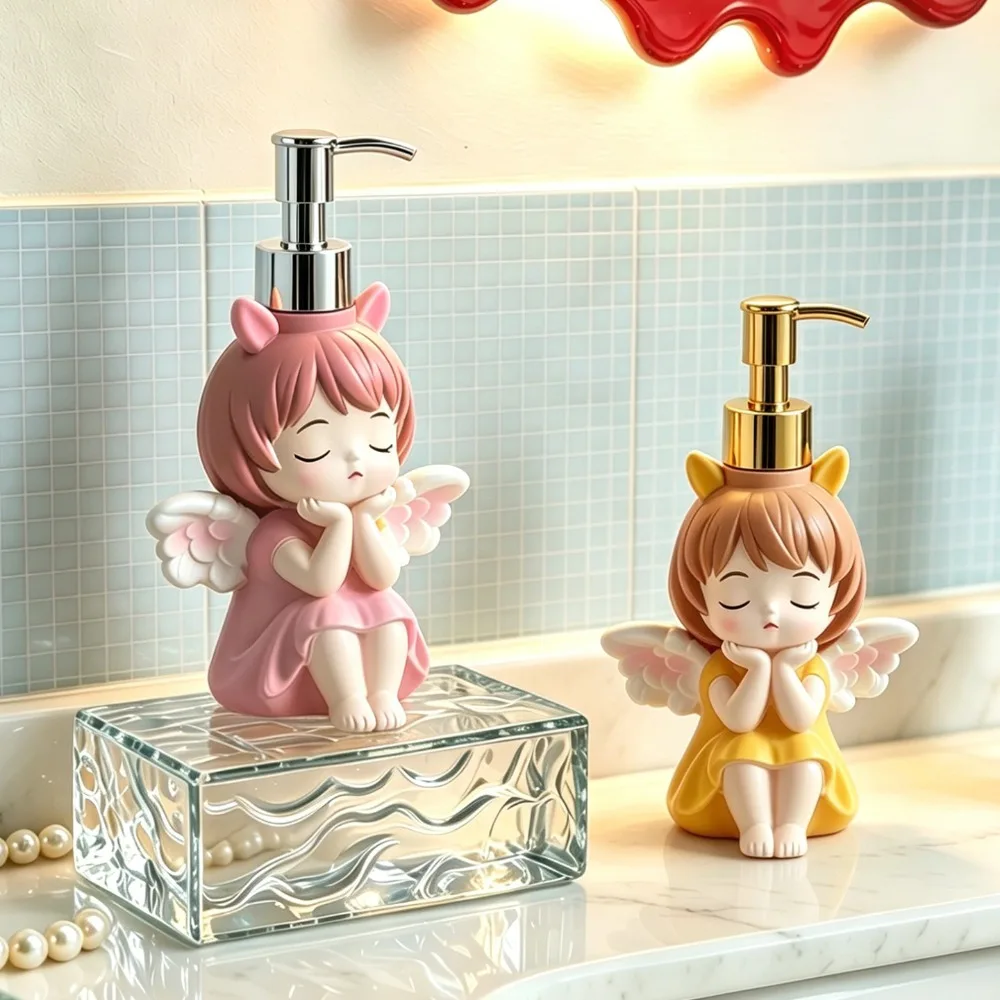Cute Angel Girl Soap Dispenser Refillable Resin Pump Bottle Hand Soap Shampoo Lotion Bathroom Kitchen Countertop Decor for Girls