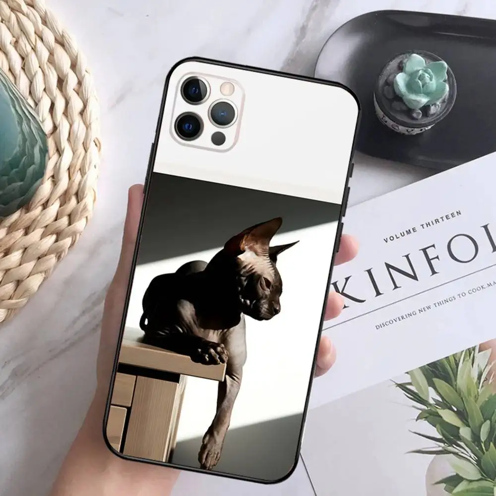 Lavaza Sphynx Sphinx Cat Phone Case For iPhone 16,15,14,13,12 Mini 11 Pro XR,X,XS,MAX 7,8 Plus Silicone Cover Soft Black
