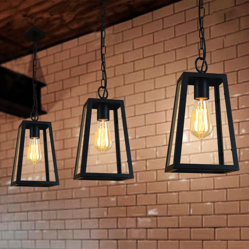 Vintage Pendant Light Metal Frame Clear Acrylic Hanging Lamp Farmhouse Pendant Lighting for Kitchen Island Porch Cafe E27