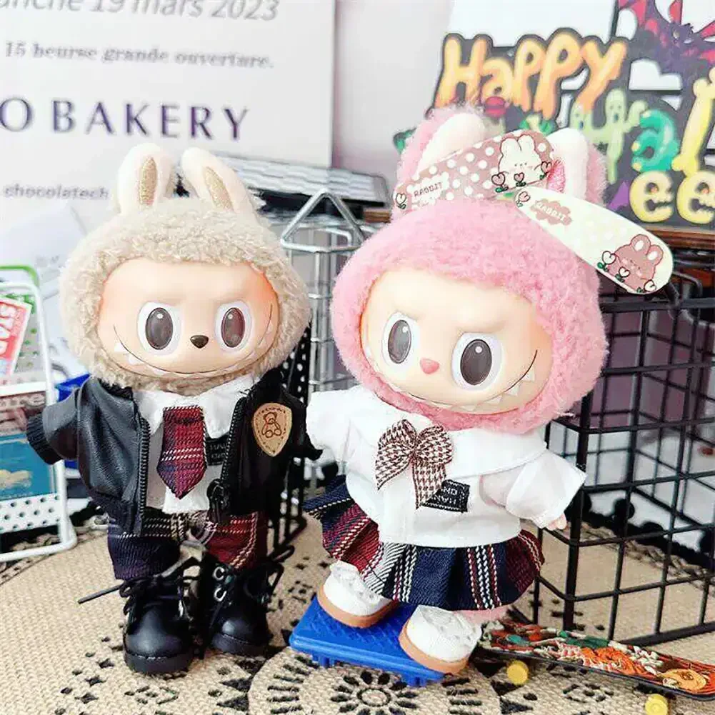 17cm Mini Plush Doll'S Clothes Outfit Accessories For Korea Kpop Exo Labubu Idol Dolls Leather jacket set Clothing Gift