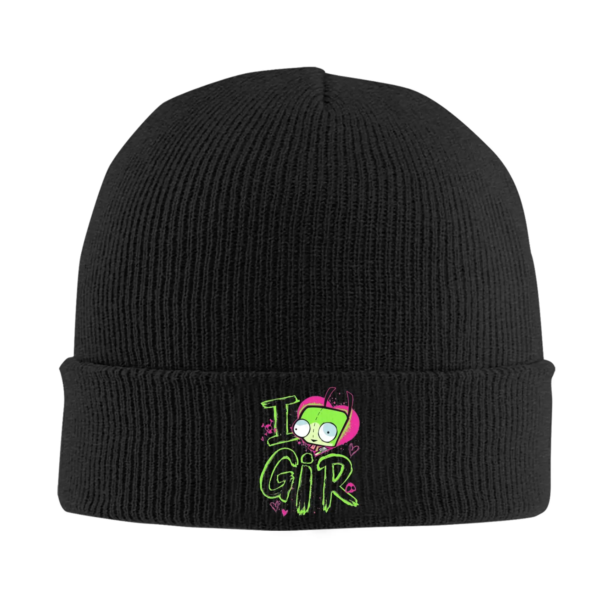 Invader Zim Valentine's Day Knit Hat Beanies Autumn Winter Hats Warm Acrylic  New I Love GIR Retro Pop  Caps for Men Women Gift,