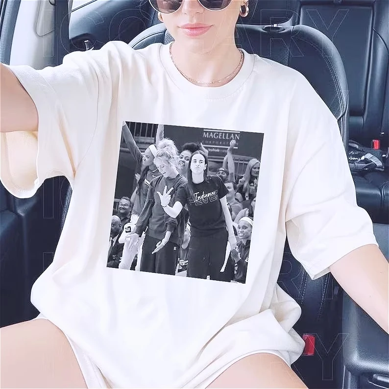 Sophie Cunningham x Caitlin Clark Vintage Camiseta de algodón de manga corta verano hombres mujeres Retro Y2K cuello redondo ropa de calle Casual