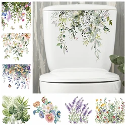 Green Plant Leaves Bathroom Toilet Sticker WC Closestool Wall Sticker Self Adhesive Mural Beautify Flower Home Decoration Decals